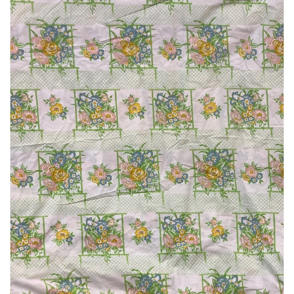 VINTAGE CANNON MONTICELLO QUEEN‎  SIZE SHEET SET RETRO FLORAL & LATTICE 1970'S
